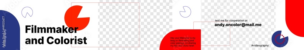 Poster editable header for filmmaker and colorist channel on video platform with a spot to put content unde