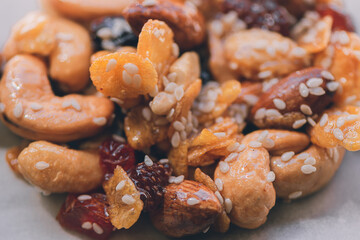 Healthy Snacks ,Food cooking from nutrition nuts, honey and dried fruit, Eating healthy concept.
