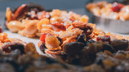 Healthy Snacks ,Food cooking from nutrition nuts, honey and dried fruit, Eating healthy concept.