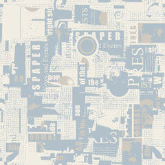 Abstract seamless pattern with chaotic layering of newspaper and magazine clippings on aliens theme. Light vector background in grunge style. Suitable for wallpaper, wrapping paper or fabric design