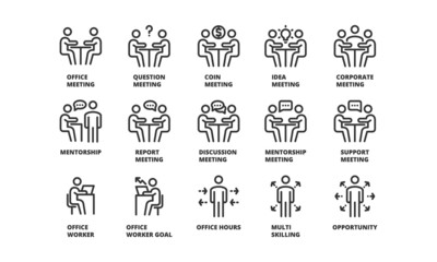 MEETING OR CONFERENCE BUSINESS PEOPLE LEADER TRAINING ICON LINE VECTOR