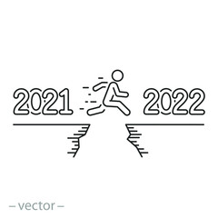 2021 challenge, icon, happy man jump, success vision in new year 2022, future plan business goal, merry Christmas concept, thin line symbol on white background - editable stroke vector illustration