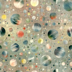 Seamless abstract circle geo pattern surface print. High quality illustration. Gorgeous design of random packed circles filled with tie dye patches. Psychedelic modern floor swatch. Textured material.