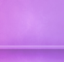 Empty shelf on a mauve wall. Background template. Square banner