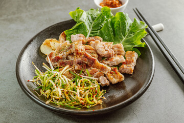 Korean style delicious grilled pork belly