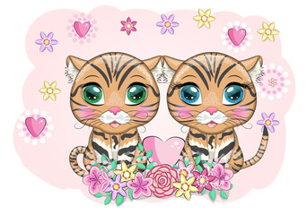 Black footed cat with beautiful eyes in cartoon style