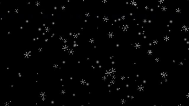White snowflake falling on black background (seamless loop)