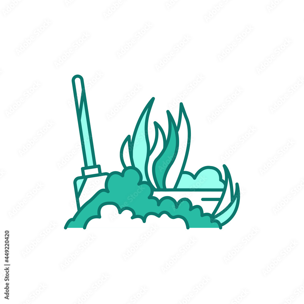Poster soil fluffing color line icon.