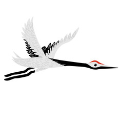 Stylized Cute Stork Flying in the sky. Isolated Background