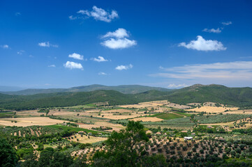 view from the old curtain wall of the picturesque tuscan village of Capalbio