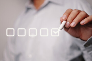 Man with checkbox. Business checklist concept