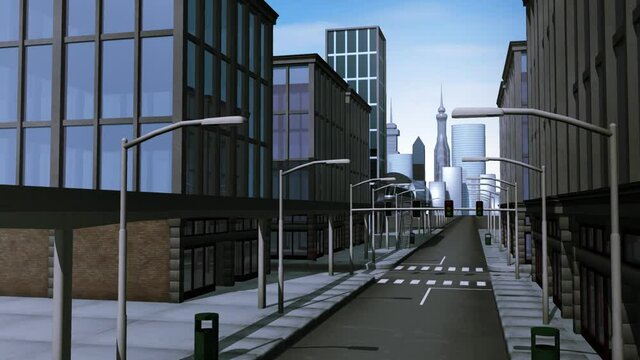Monorail traveling through city