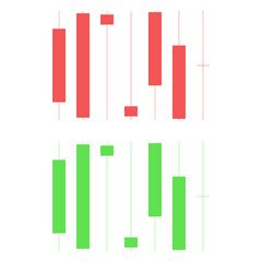 Investment candlestick icon. Various forms and variants of situations in the securities market. Two colors - red and green. Vector illustration on a pure white background.
