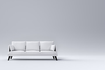 Monochrome couch with pillows on studio white background. - obrazy, fototapety, plakaty