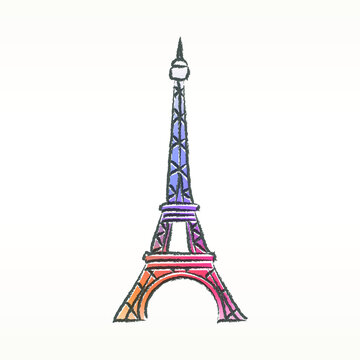 Watercolor Soft Tower Eiffel Paris Icon Vector Illustration Design Artistic Paint Famous Monuments Symbol. 