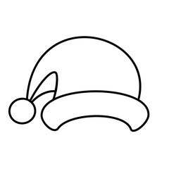 Santa hat isolated object on white background black and white contour line vector illustration in doodle style. Christmas or New Year holiday design element. Coloring book page.