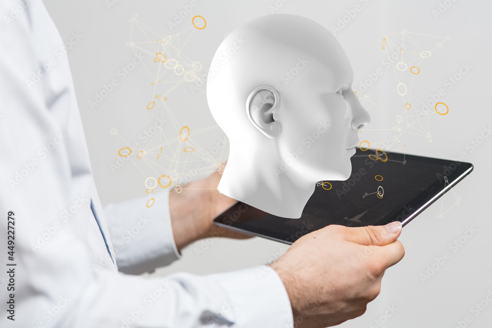 Poster Artificial intelligence. Technology web background. Virtual concept