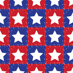 seamless pattern with stars on blue and red backgrounds. Vector illustration.