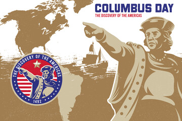 Columbus day background and emblem badge design
