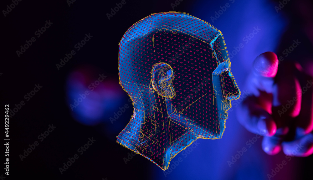 Aufkleber human head with network plexus structure