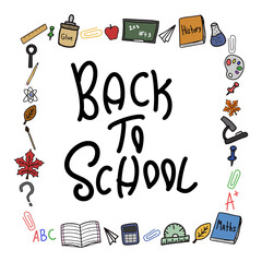 Back to school doodle colorful vector square clipart