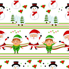 Obraz na płótnie Canvas Christmas cartoon seamless pattern cute. Good for backgrounds, textiles, fabrics, wrapping paper and wallpaper on white background.