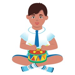 Drum. Character with a drum. Vector.