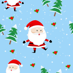 Vector illustrations of abstract santa cartoon seamless pattern cute. Good for backgrounds, textiles, fabrics, wrapping paper and wallpaper on bule background.