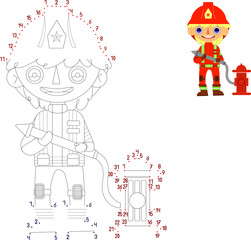child Game. connect the dots. color. firefighter.