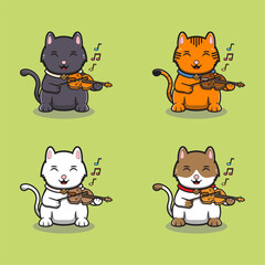 Vector illustration of cute cats playing Violin. Maneki neko. Lucky cat character vector design. Cartoon character design set.