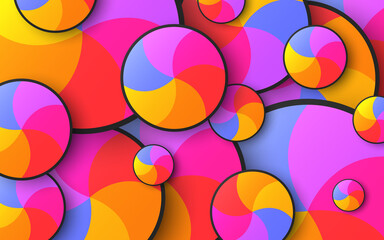 Abstract background of bright multicolored rotating circles. Vector illustration.