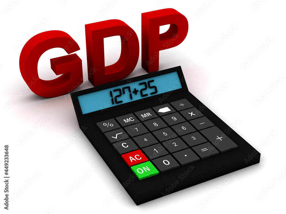 Poster 2d rendering word gdp with calculator