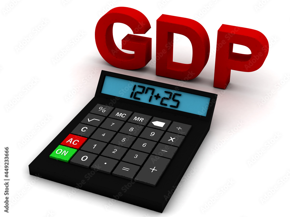 Poster 2d rendering word gdp with calculator
