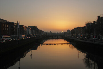 Sunset in the Liffey River, Dublin, Ireland