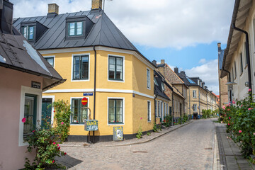 Fototapeta na wymiar Characteristic Strolling streets with Picturesque Buildings in Lund