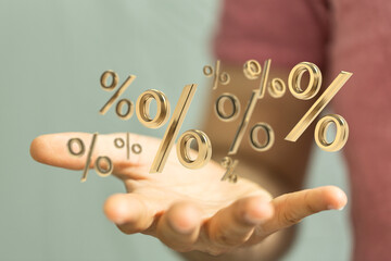 percent shopping digital in hand 3d..