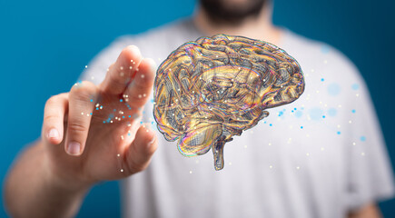 Human brain activity with plexus lines.. External cerebral connections in the frontal lobe.