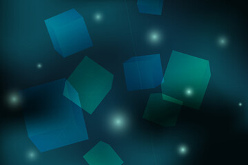 Abstract dark blue transfarency cube background with lines and lights. Vector.