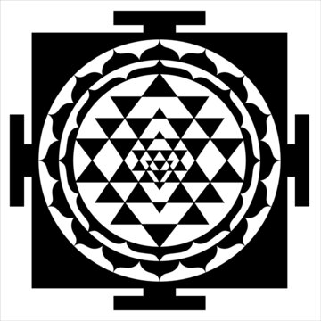 Yantra laksmi, a symbol of wealth and prosperity in Hinduism. Shri-Yantra (Great Yantra) is the oldest sacred symbol. Shree yantra Black & White