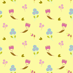 Seamless floral pattern. Flowers and leaves, folk style for textile, wallpaper and wrapping