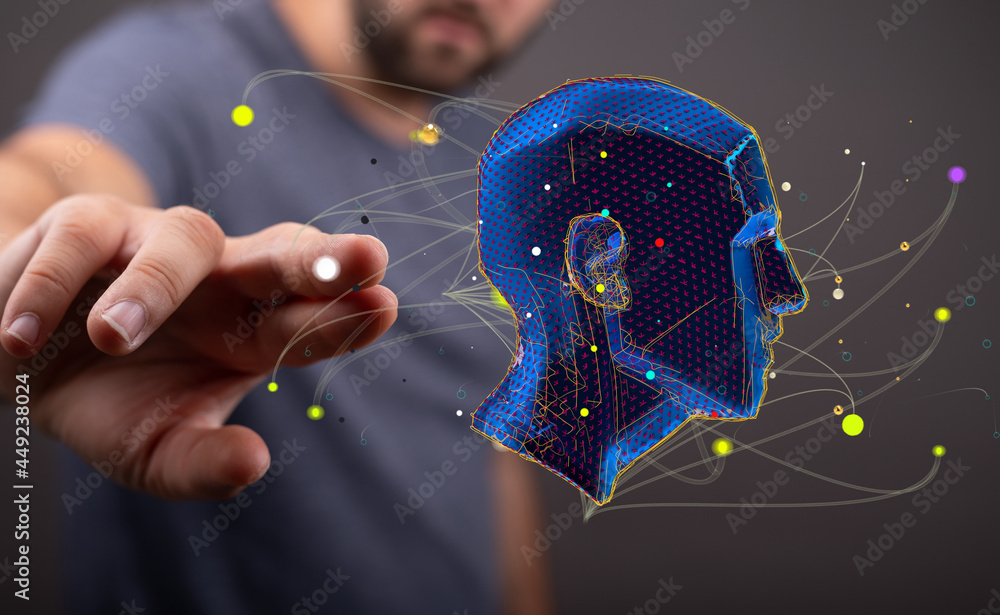 Poster human head and brain.deep learning , machine learning and artificial intelligence , ai technology,
