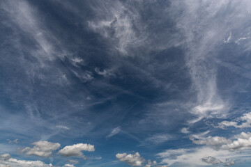 Summer Blue Sky and white cloud white background. Beautiful clear cloudy in sunlight calm season. 