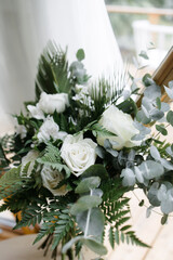 wedding bouquet of the bride, boho style, outdoor, dry flowers
