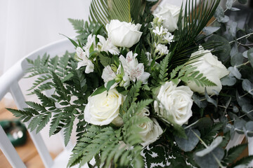 wedding bouquet of the bride, boho style, outdoor, dry flowers
