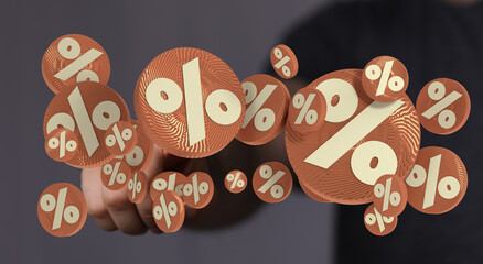 Exploding discount cubes with percent symbols 3d.