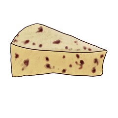drawing cheese wensleydale with cranberries isolated at white background, hand drawn illustration