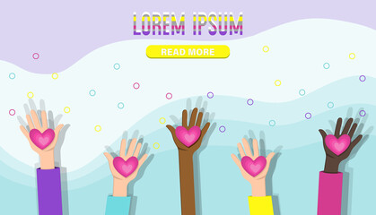 Hands holding heart. Charity, philanthropy, support, giving, help, love concept. Flat vector illustration.