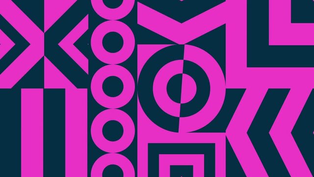 Motion trendy graphic. Geometric dynamic banner. Seamless looping. Footage with decorative mobile forms, abstract simple shapes. Bright, colorful background. Animation for modern web design, websites