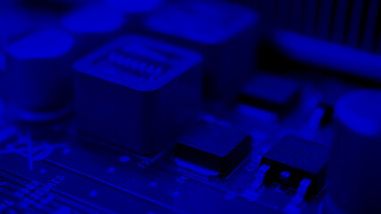 Semiconductor. cpu chip located on the green motherboard of the computer. Semi conductor...