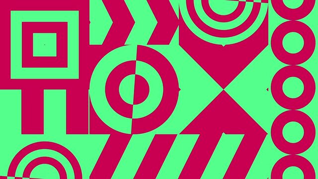 Motion trendy graphic. Geometric dynamic banner. Seamless looping. Footage with decorative mobile forms, abstract simple shapes. Bright, colorful background. Animation for modern web design, websites